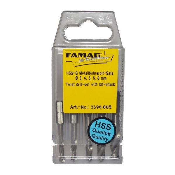 Billede af Famag borbitssæt HSS-G i PVC Box ø 3, 4, 5, 6, 8 mm **UDGÅR**
