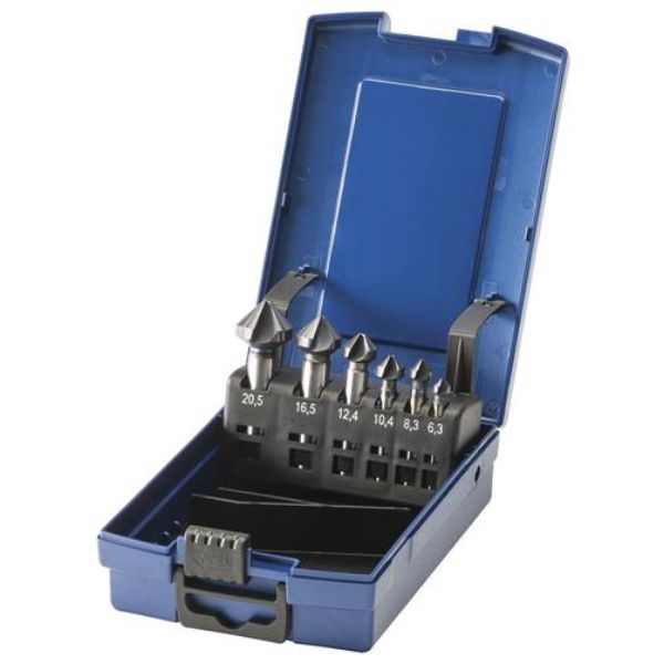 Billede af Forsænkersæt KS6-K TiALN 6,3-20,5mm DIN 335C HSS-TiALN 90° 6 dele ABS-box